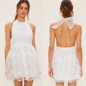 Halter Neck White Organza Bow Dress